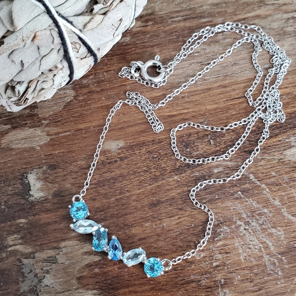 sterling silver blue boho gemstone chain necklace
